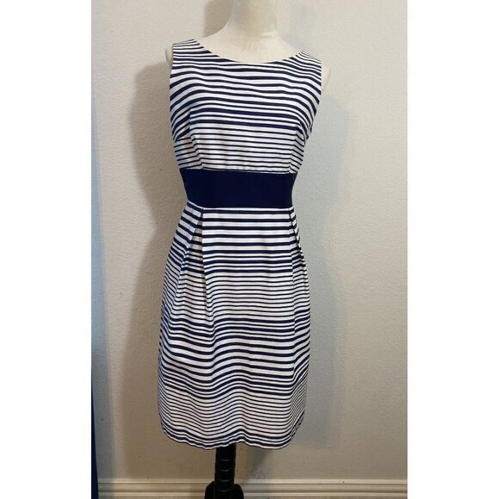 AGB Brand Womens Blue White Sleeveless Zippered TIed‎ Waist Dress Size 12